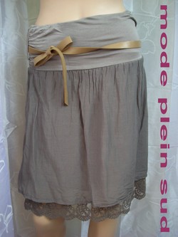JUPE SOIE/DENTELLE JETX TAUPE