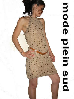 TUNIQUE/ROBE GLAMOUR +CEINTURE A POIS MARRON